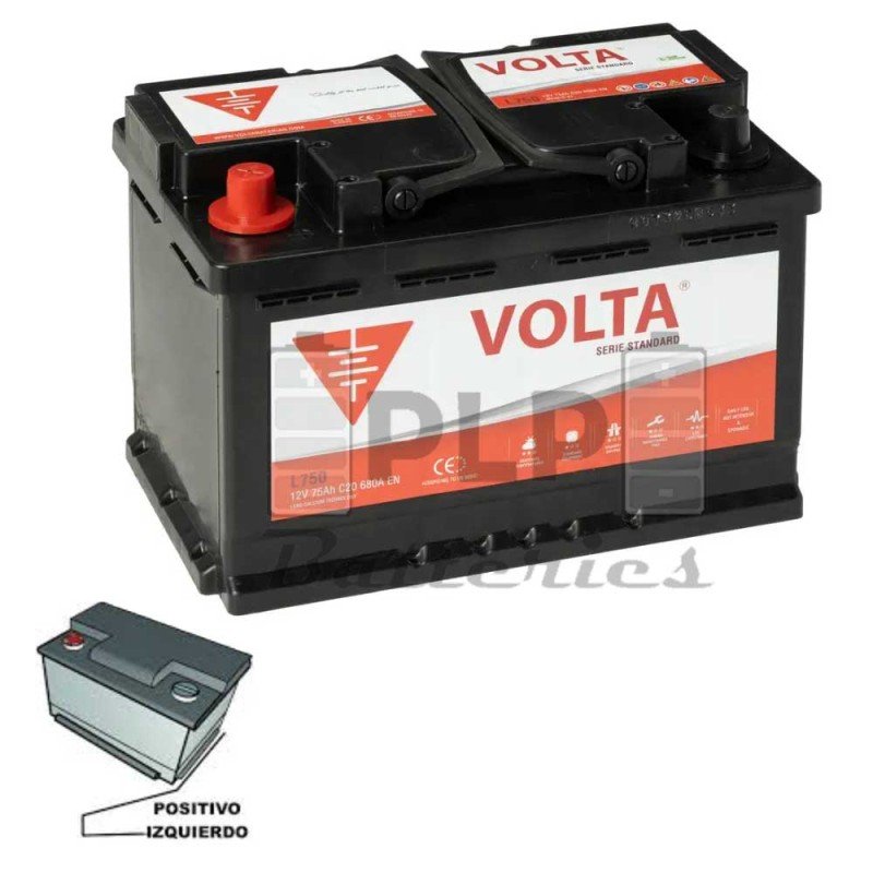 Batería de Coche 12v 75Ah 680A EN Standard +Izq Volta L750I Batería de Coche 12v 75Ah 680A EN Standard +Izq Volta L750I